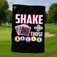 Shake Those Balls Funny Bingo Golf Towel thumb 1