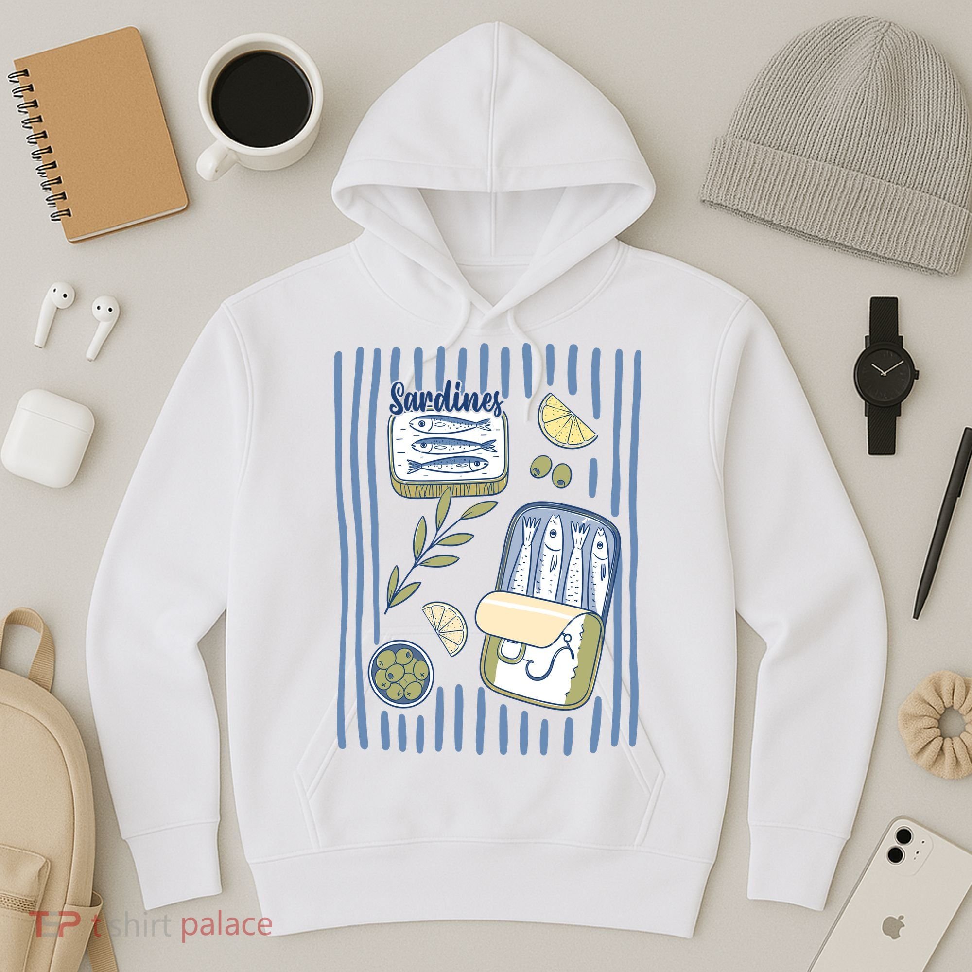 Sardines Tin Coastal Mediterranean Seafood Hoodie