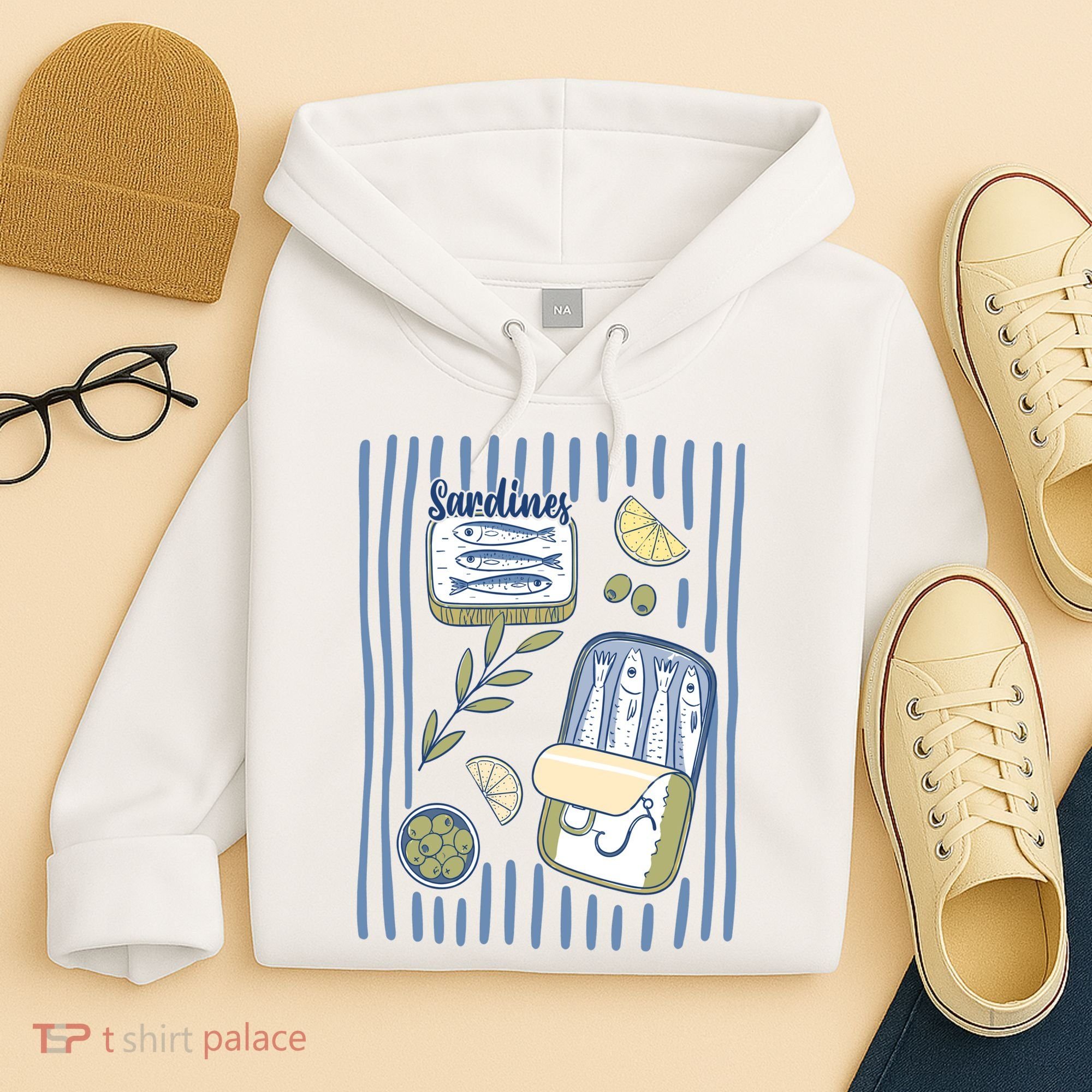 Sardines Tin Coastal Mediterranean Seafood Hoodie