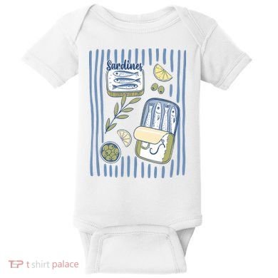 Sardines Tin Coastal Mediterranean Seafood Baby Bodysuit
