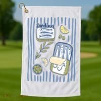 Sardines Tin Coastal Mediterranean Seafood Golf Towel thumb 1