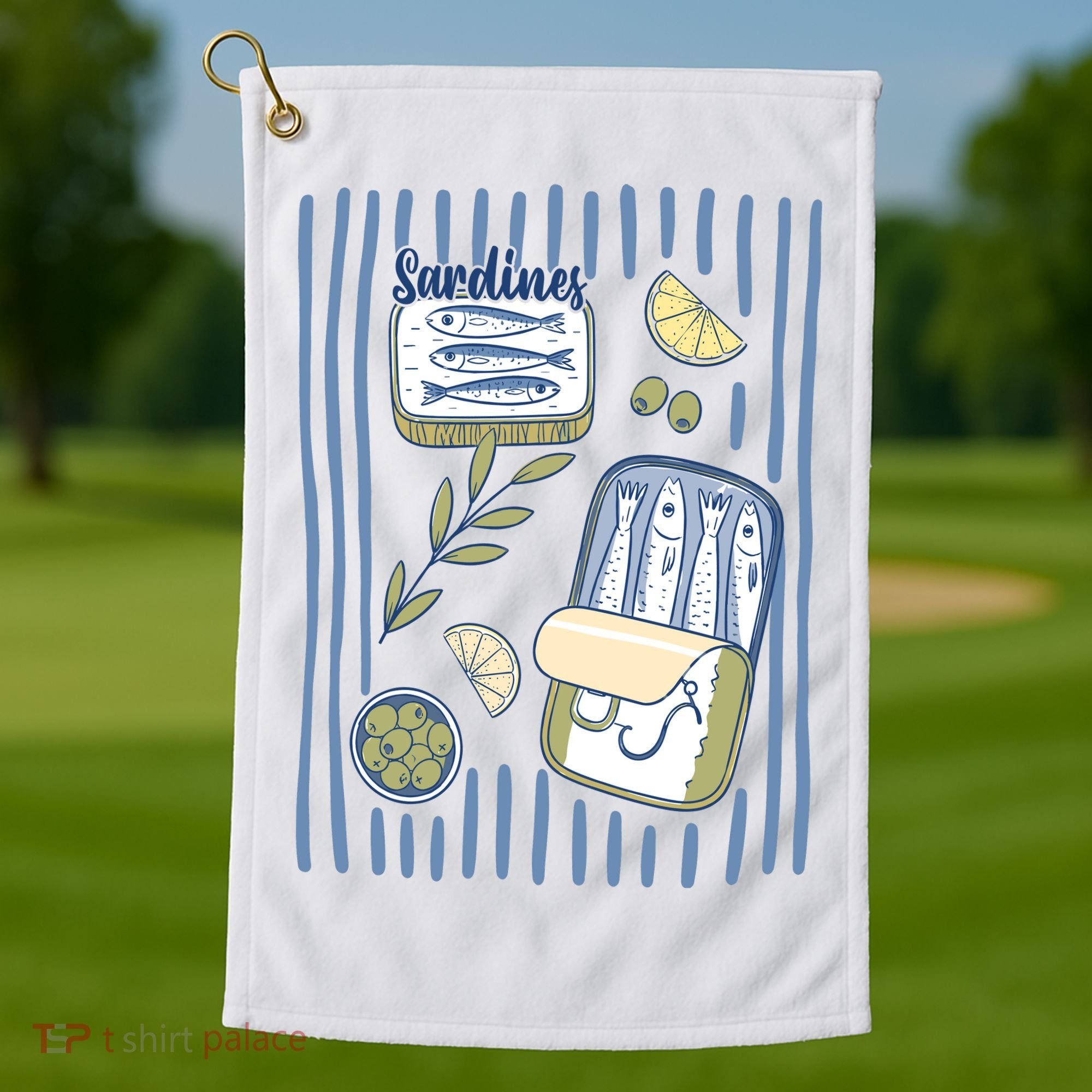 Sardines Tin Coastal Mediterranean Seafood Golf Towel