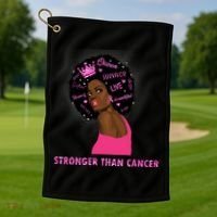 Stronger Than Cancer African American Woman Golf Towel thumb 1