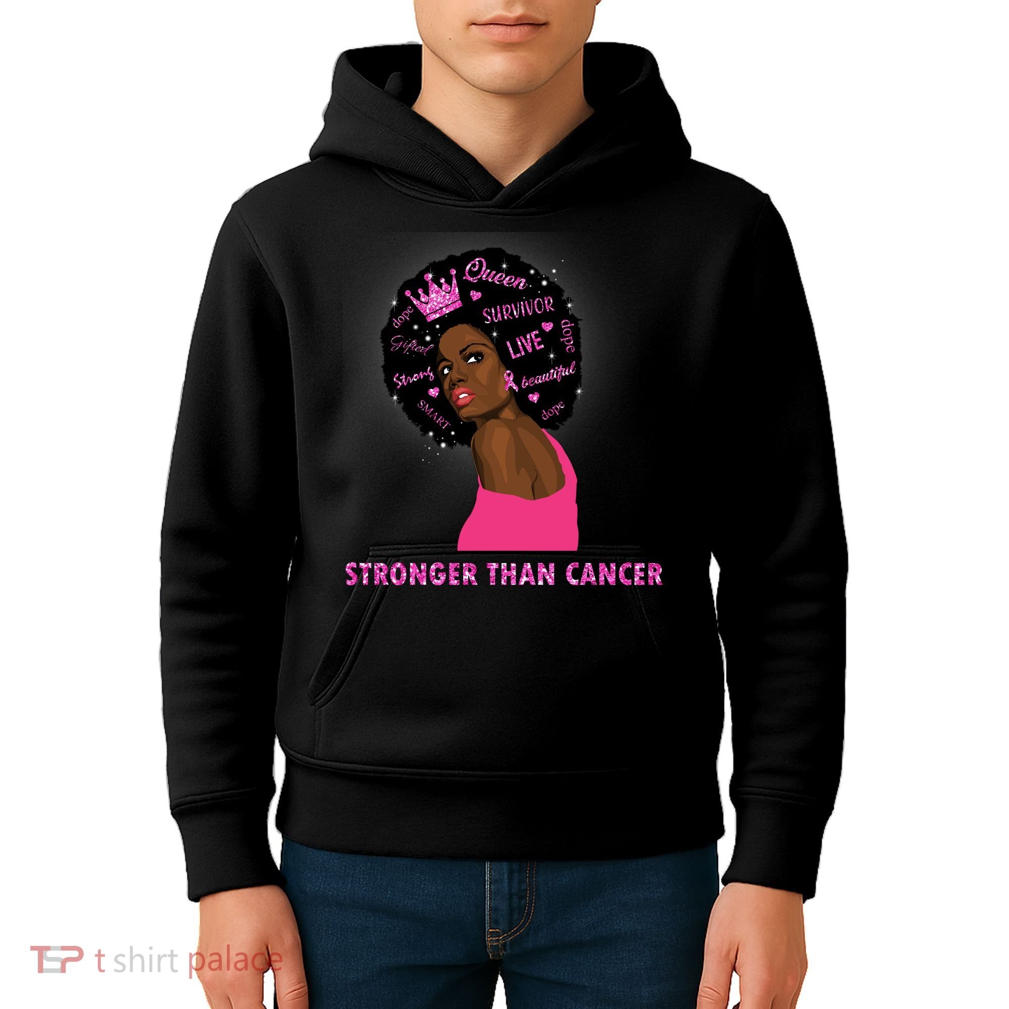 Stronger Than Cancer African American Woman Kids Hoodie