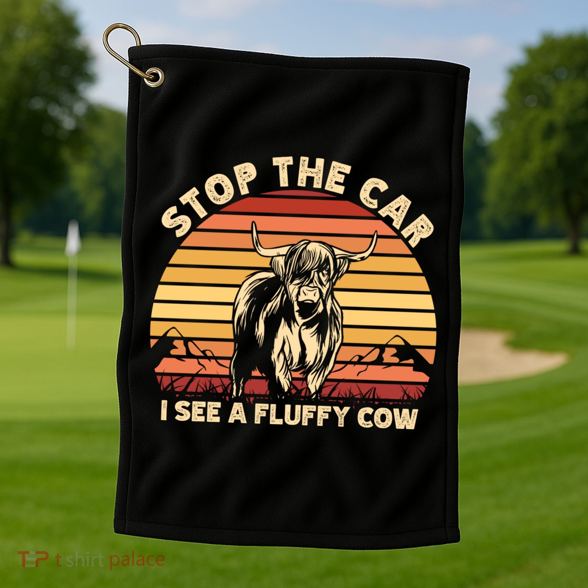 Stop The Car I See A Fluffy Cow Highland Cow Breeder Gift Golf Towel