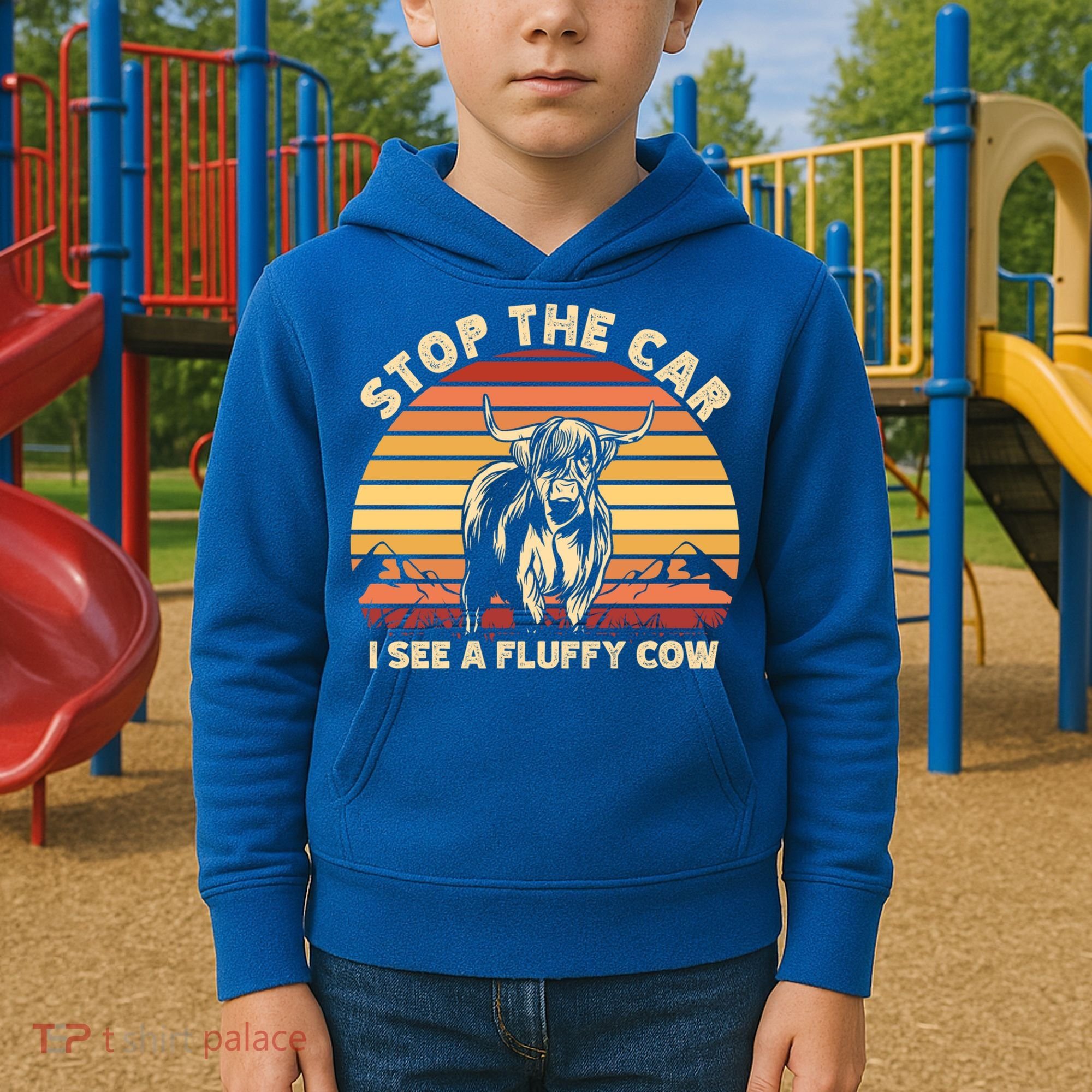 Stop The Car I See A Fluffy Cow Highland Cow Breeder Gift Kids Hoodie
