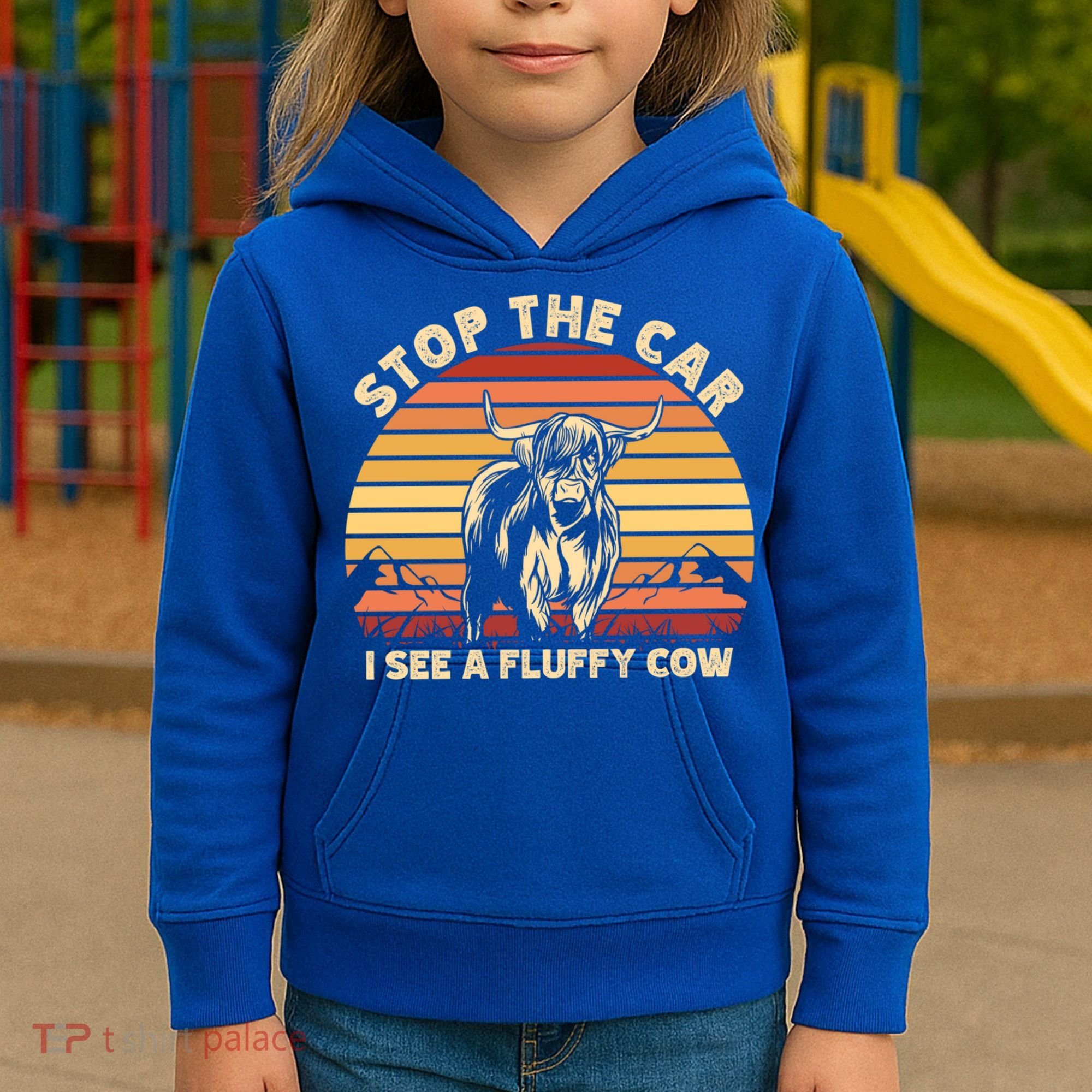 Stop The Car I See A Fluffy Cow Highland Cow Breeder Gift Kids Hoodie