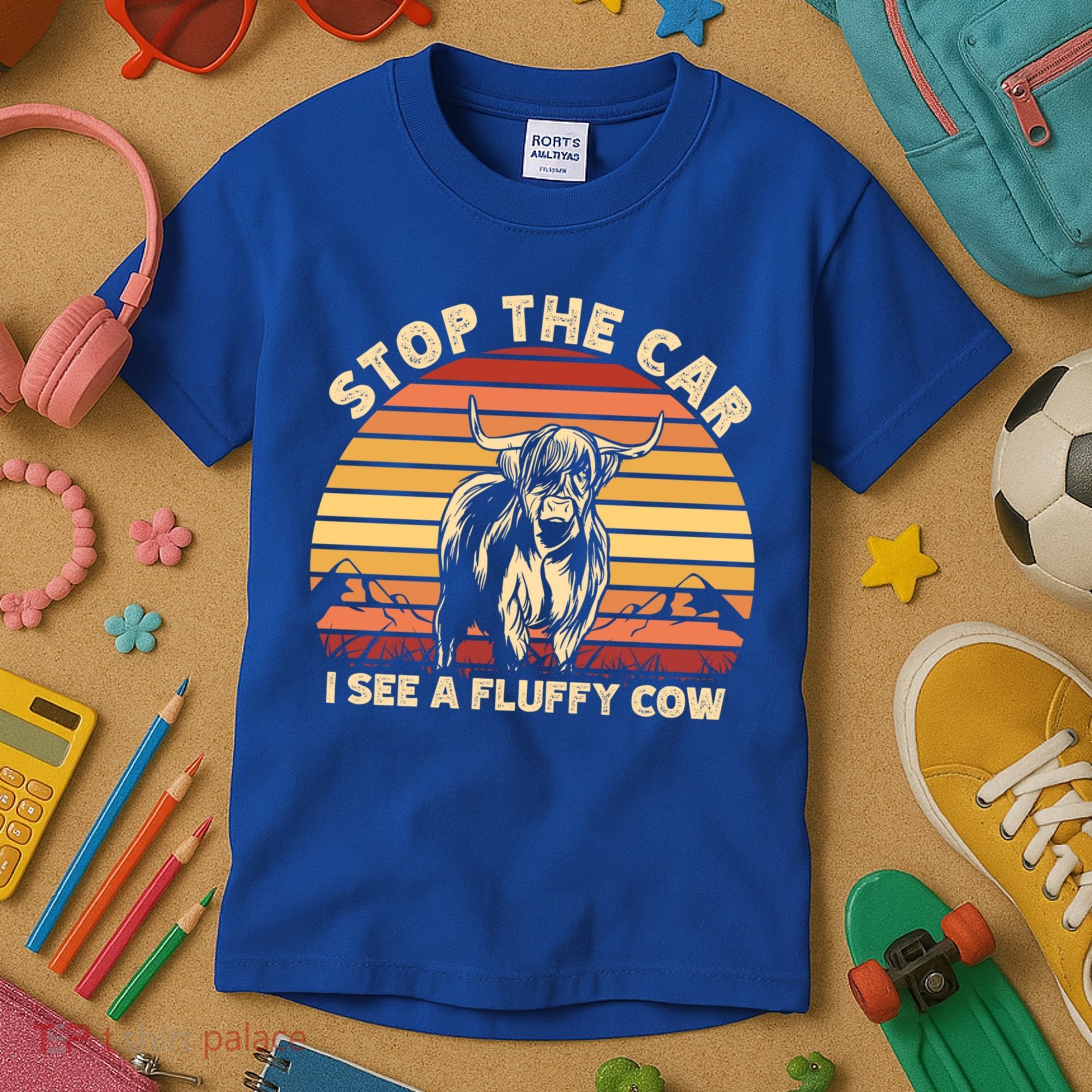 Stop The Car I See A Fluffy Cow Highland Cow Breeder Gift Kids T-Shirt
