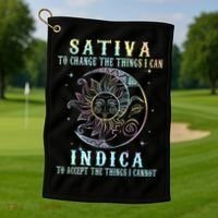 Sativa To Change The Things I Can Indica Cannabis W Tie Dye Golf Towel thumb 1