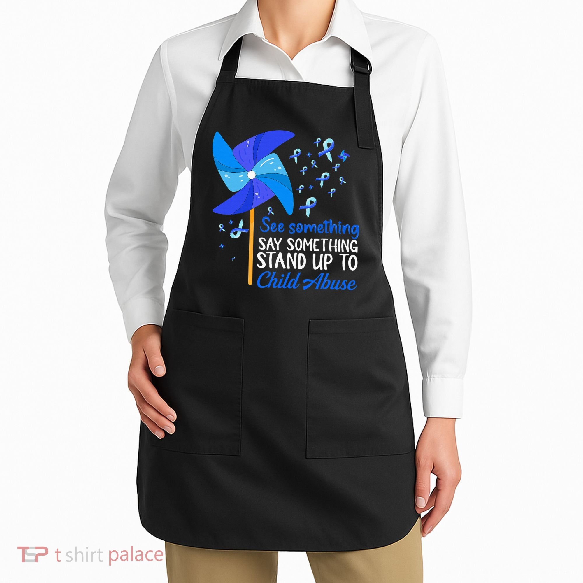 Standup To Child Abuse Prevention Awareness Blue Pinwheel Apron
