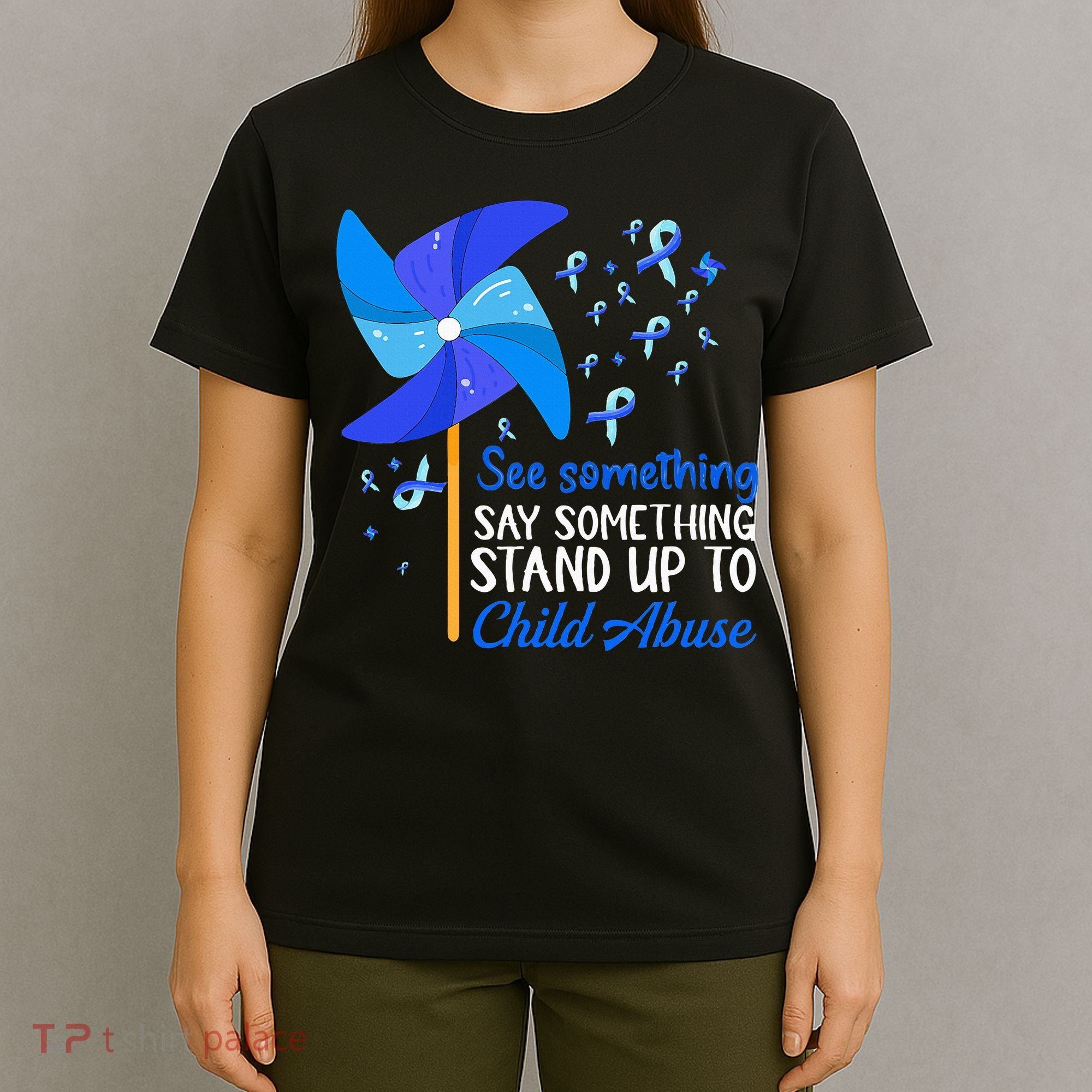 Standup To Child Abuse Prevention Awareness Blue Pinwheel T-Shirt