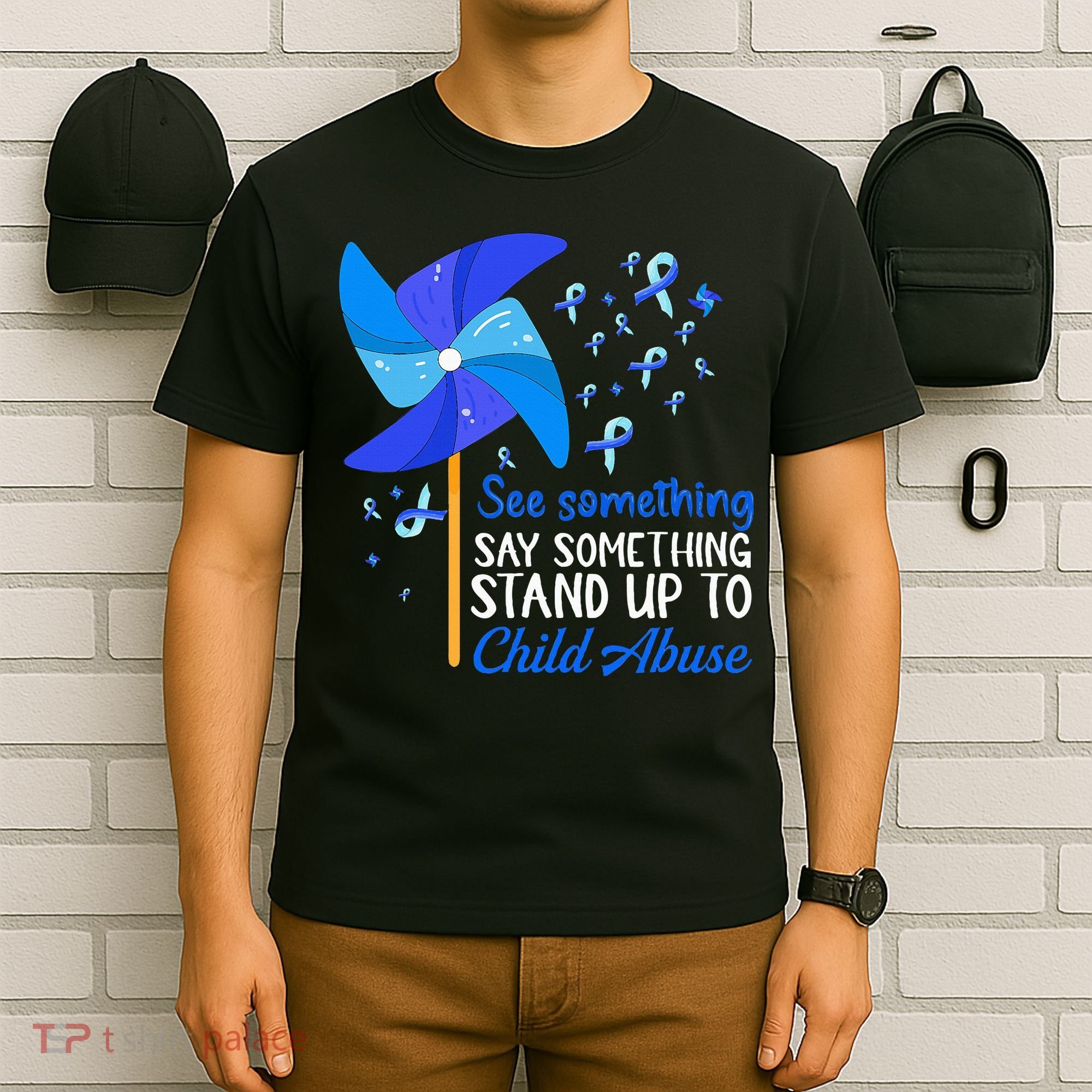 Standup To Child Abuse Prevention Awareness Blue Pinwheel T-Shirt