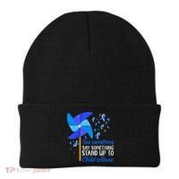 Standup To Child Abuse Prevention Awareness Blue Pinwheel Beanie thumb 0
