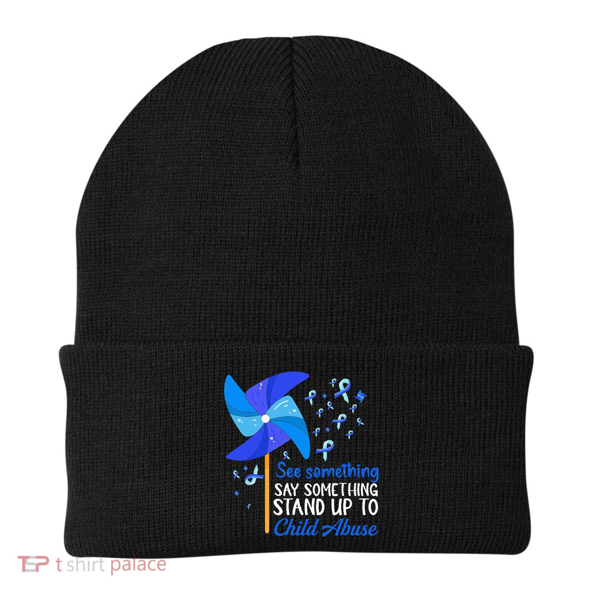 Standup To Child Abuse Prevention Awareness Blue Pinwheel Beanie