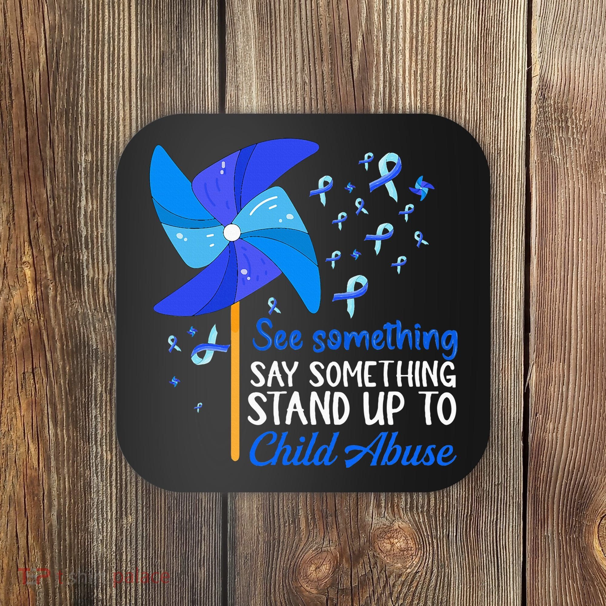 Standup To Child Abuse Prevention Awareness Blue Pinwheel Coaster