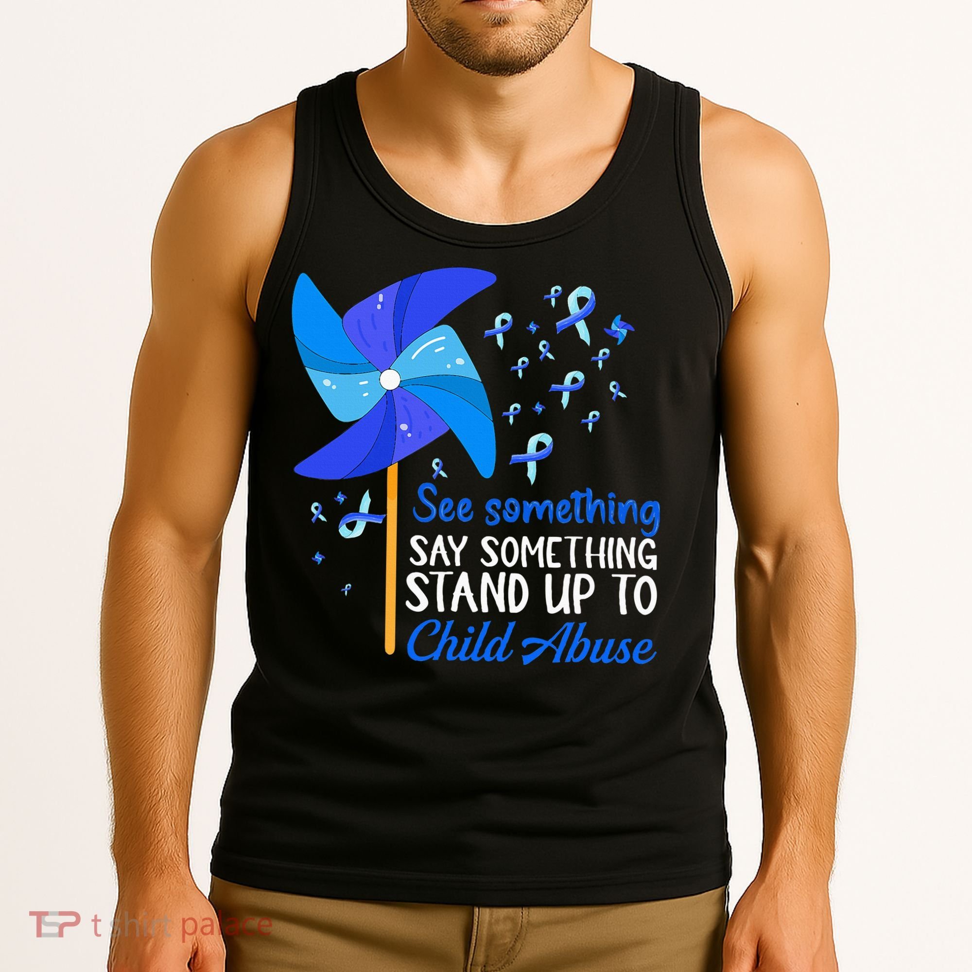Standup To Child Abuse Prevention Awareness Blue Pinwheel Tank Top