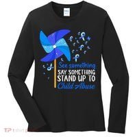 Standup To Child Abuse Prevention Awareness Blue Pinwheel Women's Long Sleeve Shirt thumb 0