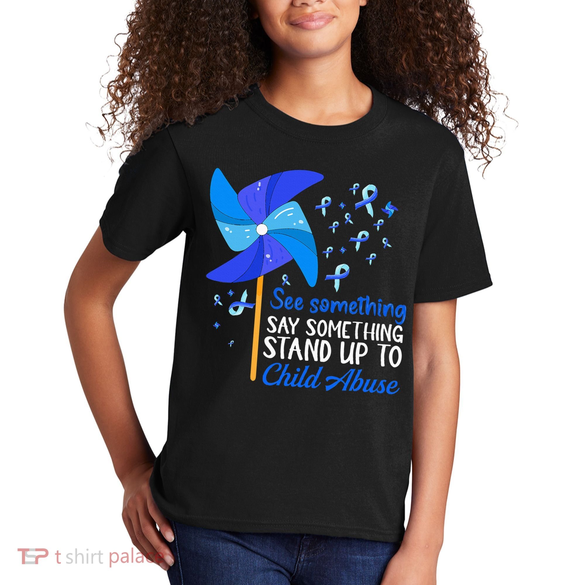 Standup To Child Abuse Prevention Awareness Blue Pinwheel Kids T-Shirt