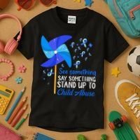 Standup To Child Abuse Prevention Awareness Blue Pinwheel Kids T-Shirt thumb 3