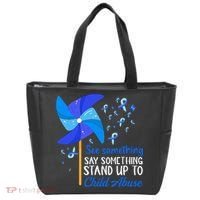 Standup To Child Abuse Prevention Awareness Blue Pinwheel Tote Bag thumb 0