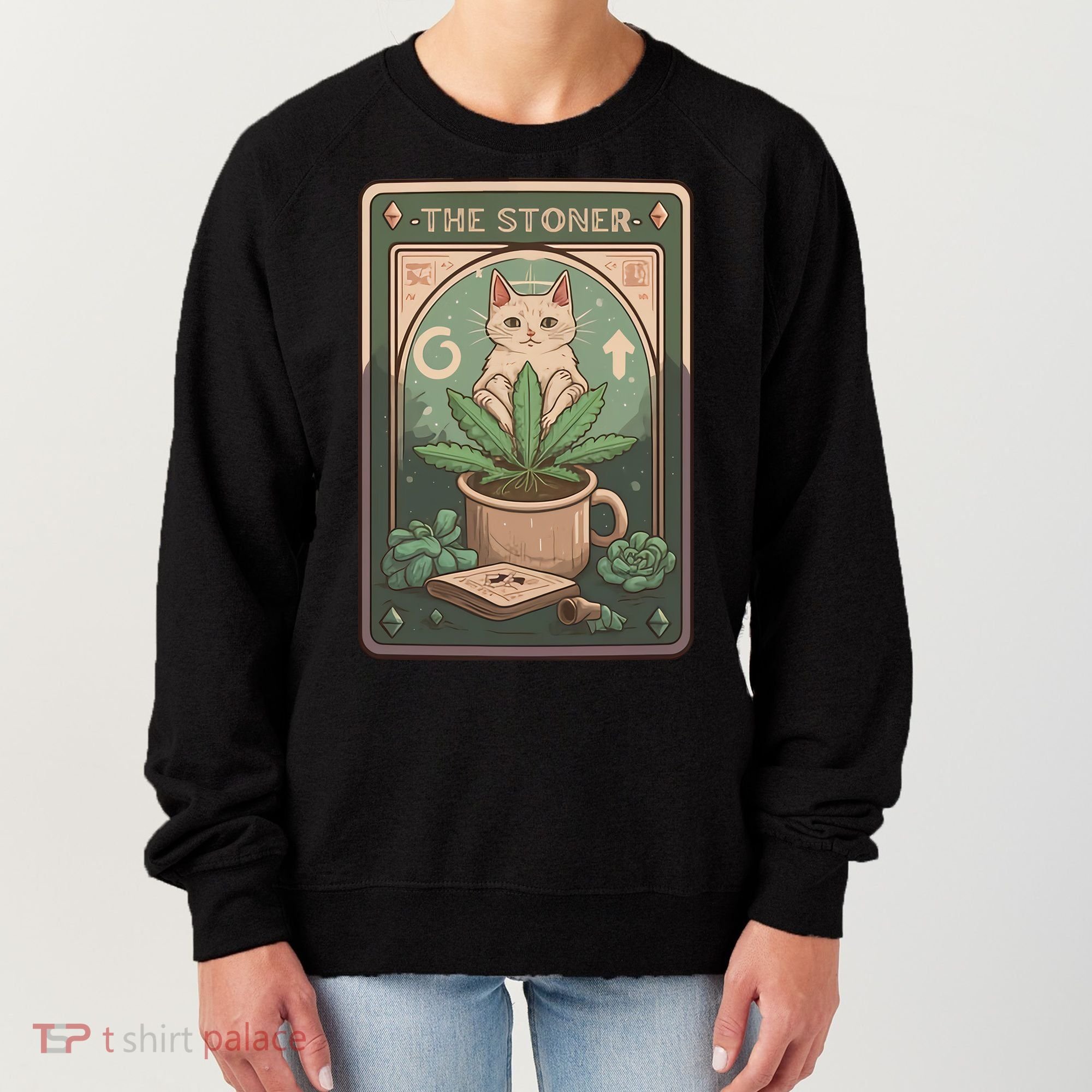 Stoner Tarot Card Cat Lover Funny Cat Women's Sweatshirt