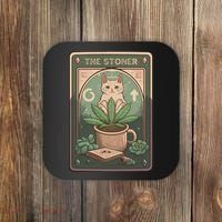 Stoner Tarot Card Cat Lover Funny Cat Coaster thumb 0