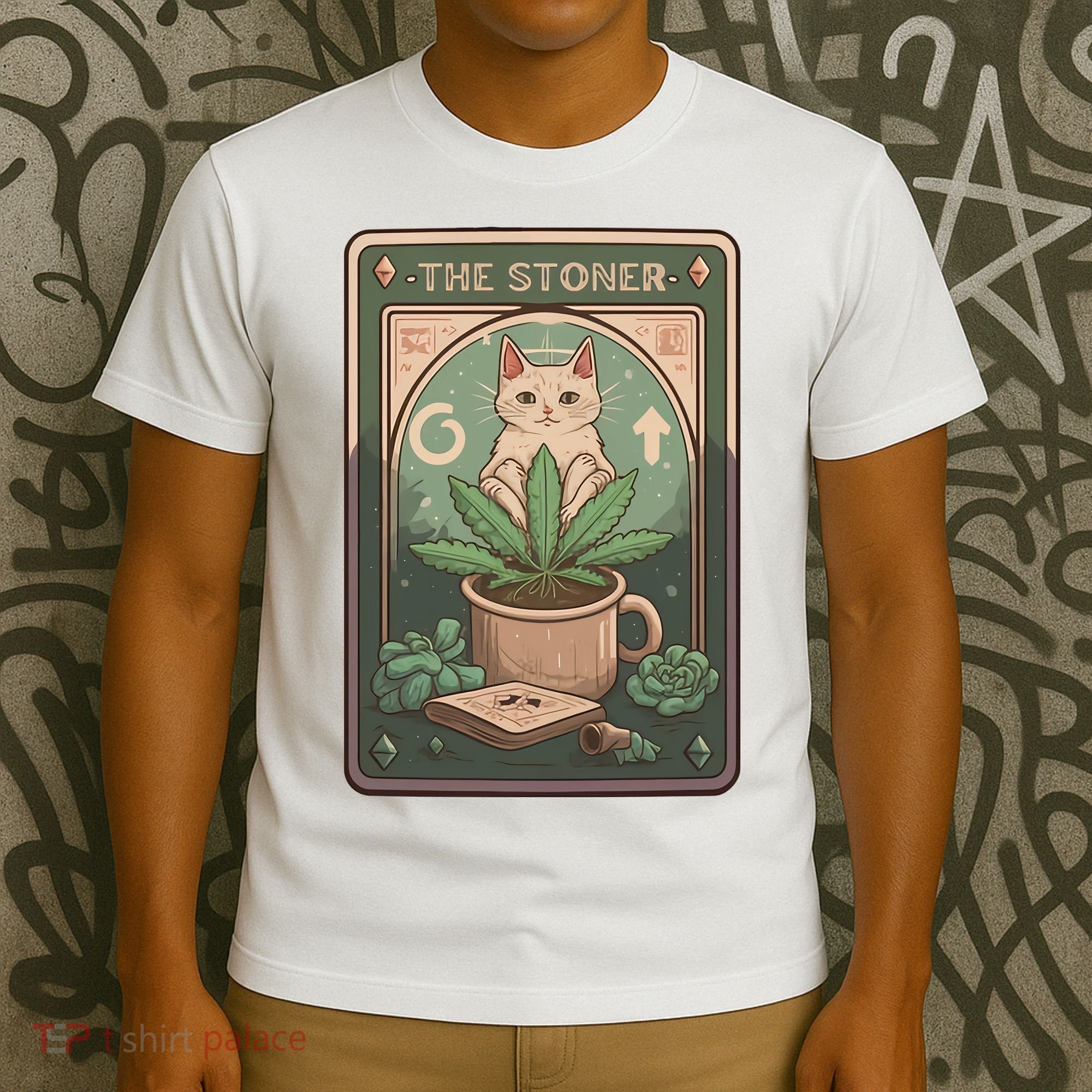 Stoner Tarot Card Cat Lover Funny Cat T-Shirt