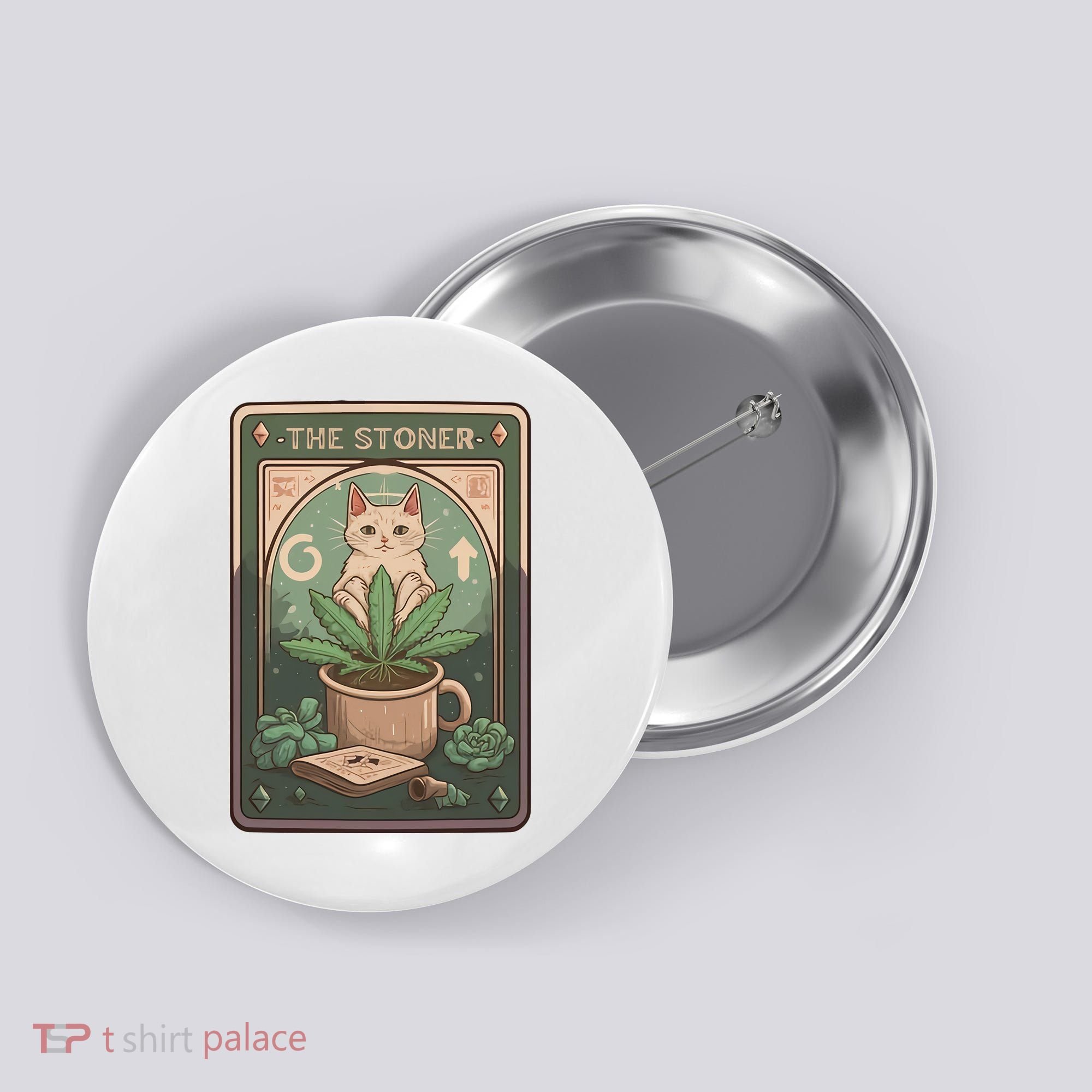 Stoner Tarot Card Cat Lover Funny Cat Button