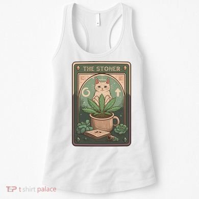 Stoner Tarot Card Cat Lover Funny Cat Women's Tank Top