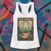 Stoner Tarot Card Cat Lover Funny Cat Women's Tank Top thumb 3