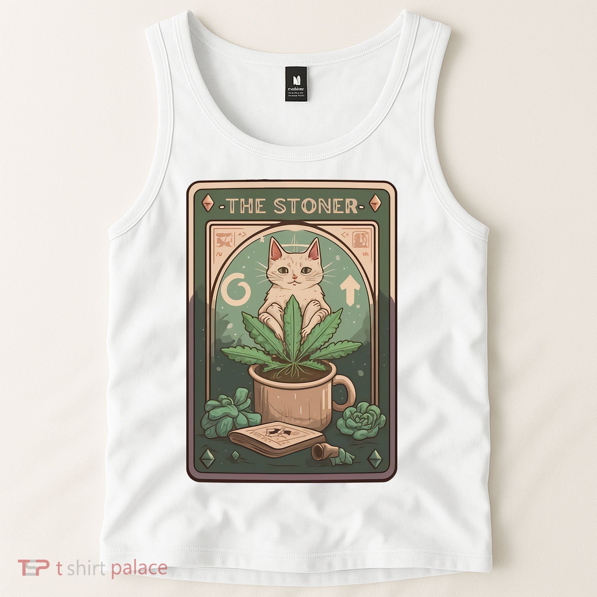Stoner Tarot Card Cat Lover Funny Cat Tank Top