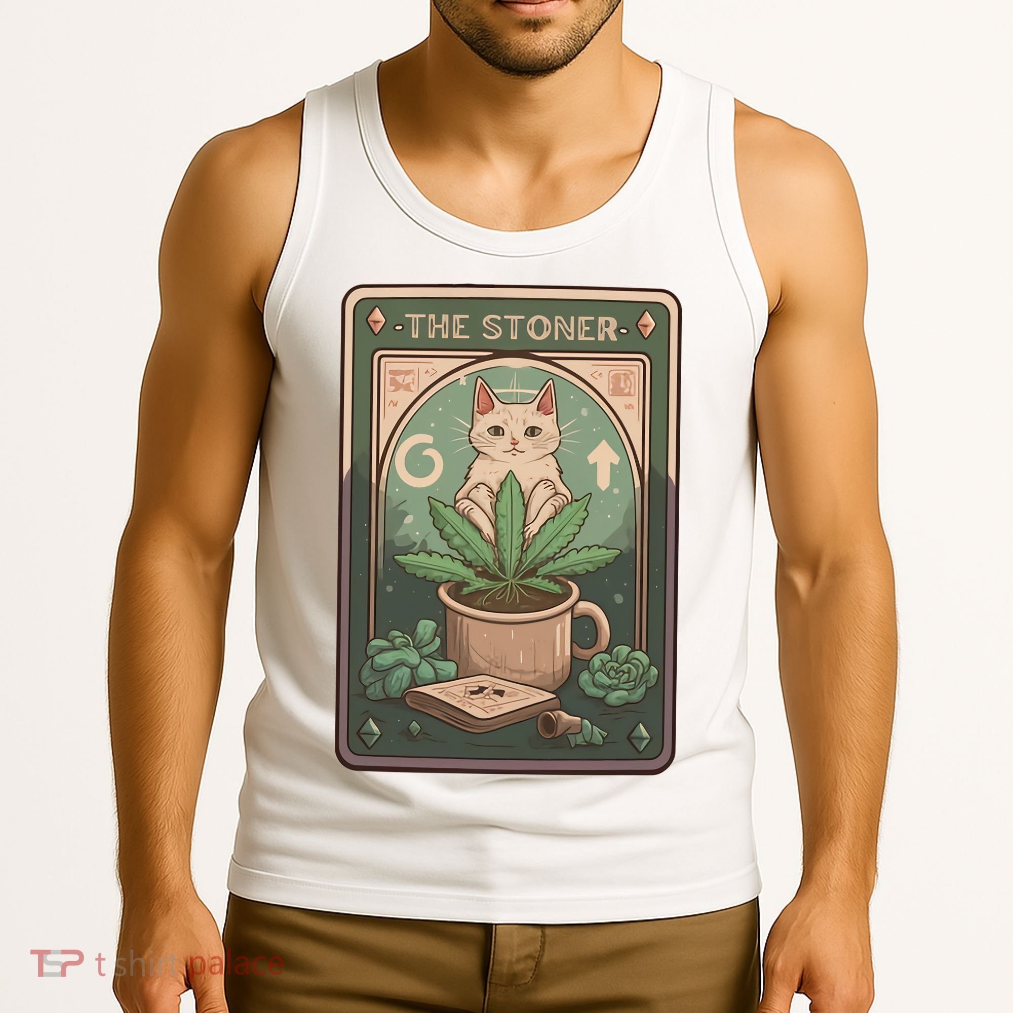 Stoner Tarot Card Cat Lover Funny Cat Tank Top