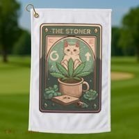 Stoner Tarot Card Cat Lover Funny Cat Golf Towel thumb 1