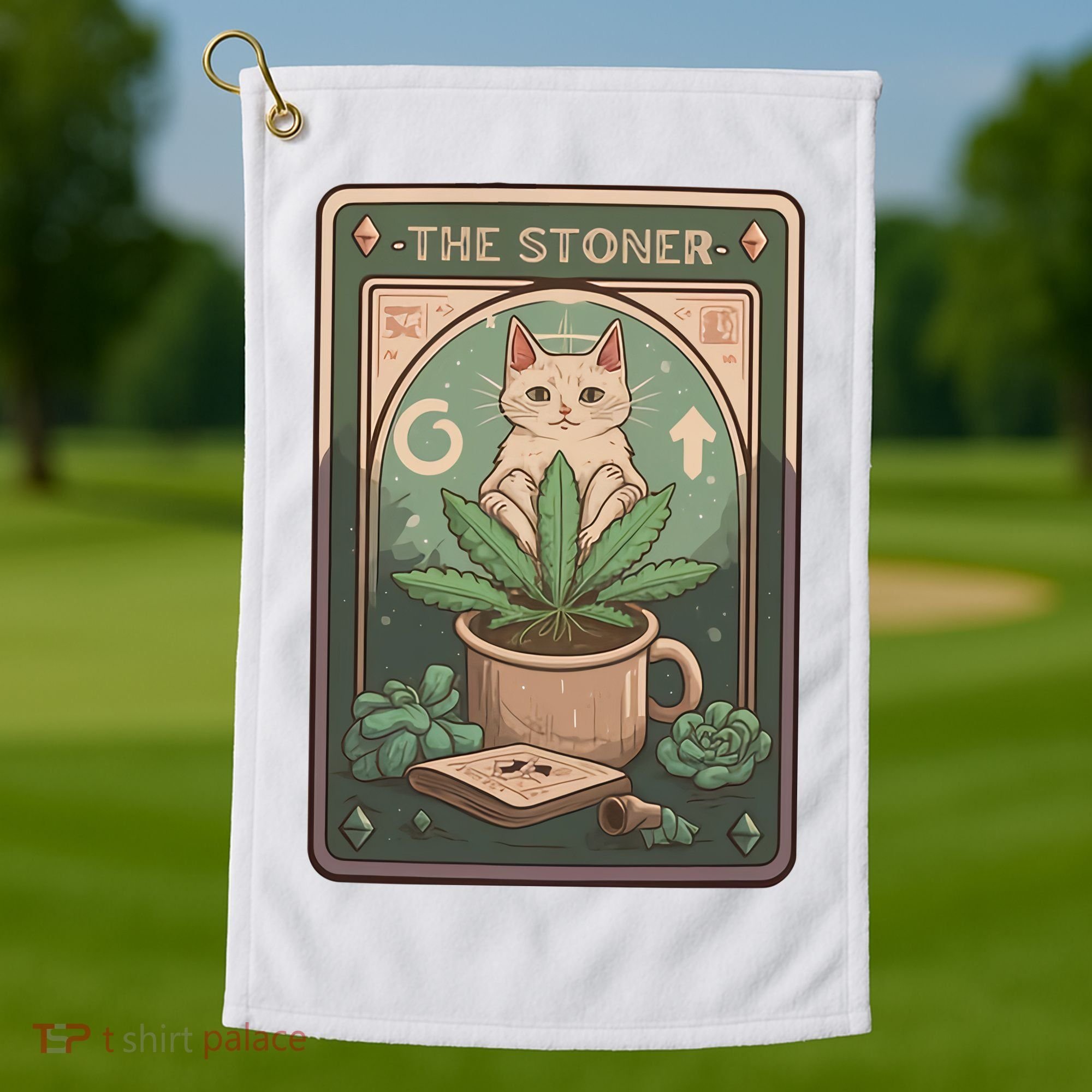 Stoner Tarot Card Cat Lover Funny Cat Golf Towel
