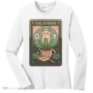 Stoner Tarot Card Cat Lover Funny Cat Women's Long Sleeve Shirt
