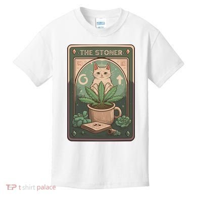 Stoner Tarot Card Cat Lover Funny Cat Kids T-Shirt