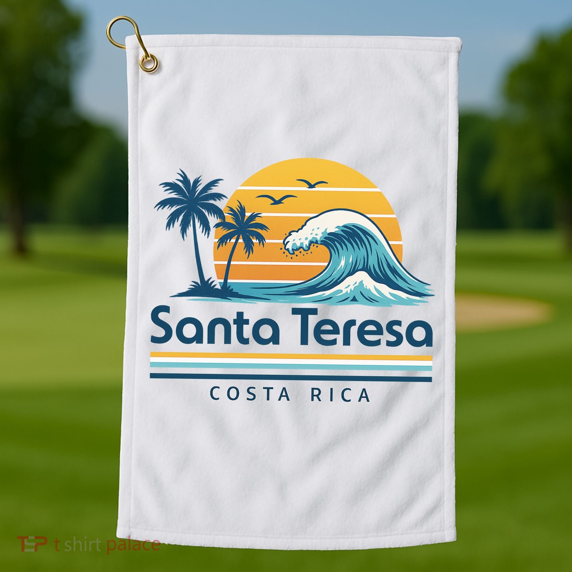 Santa Teresa Costa Rica Retro Wave Golf Towel