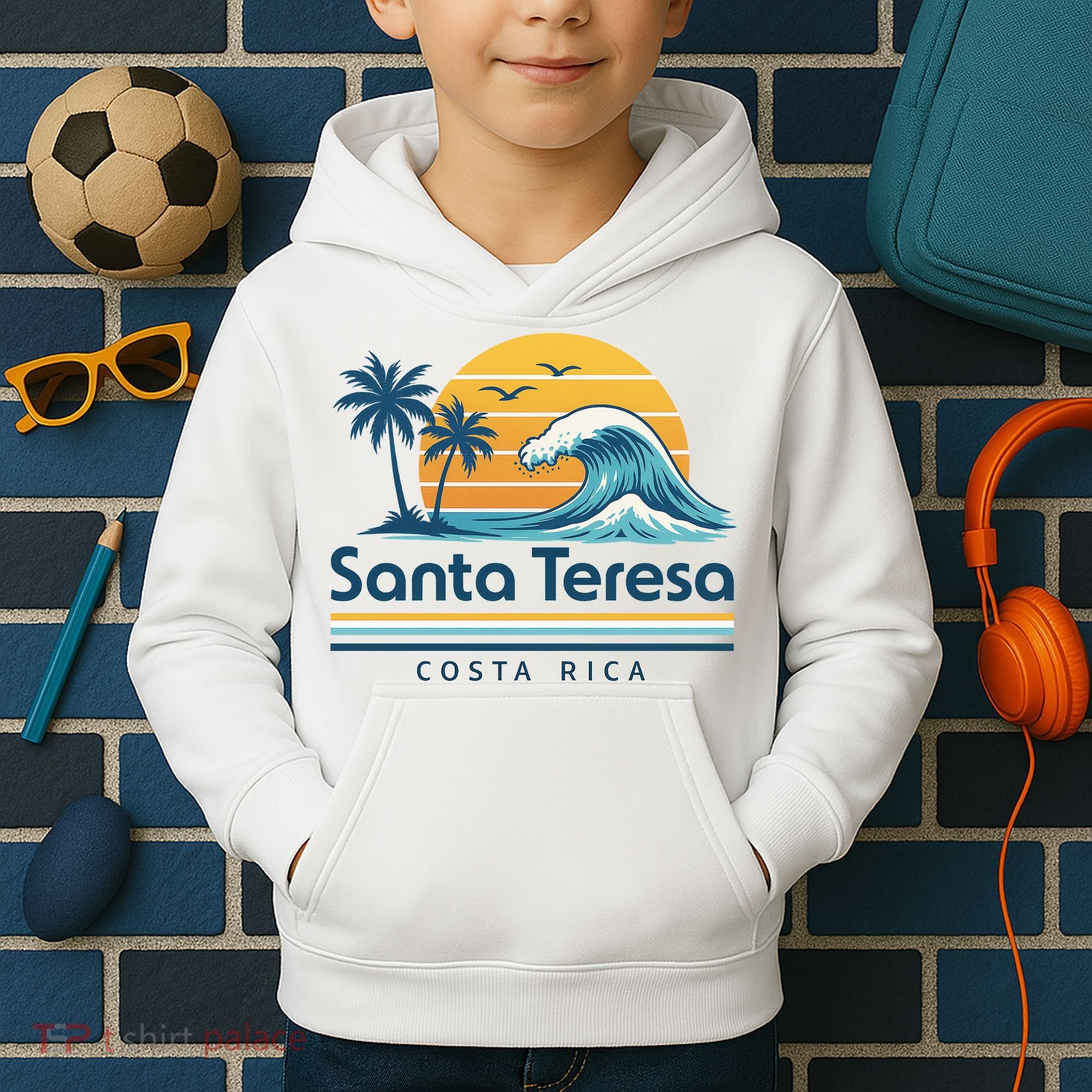 Santa Teresa Costa Rica Retro Wave Kids Hoodie