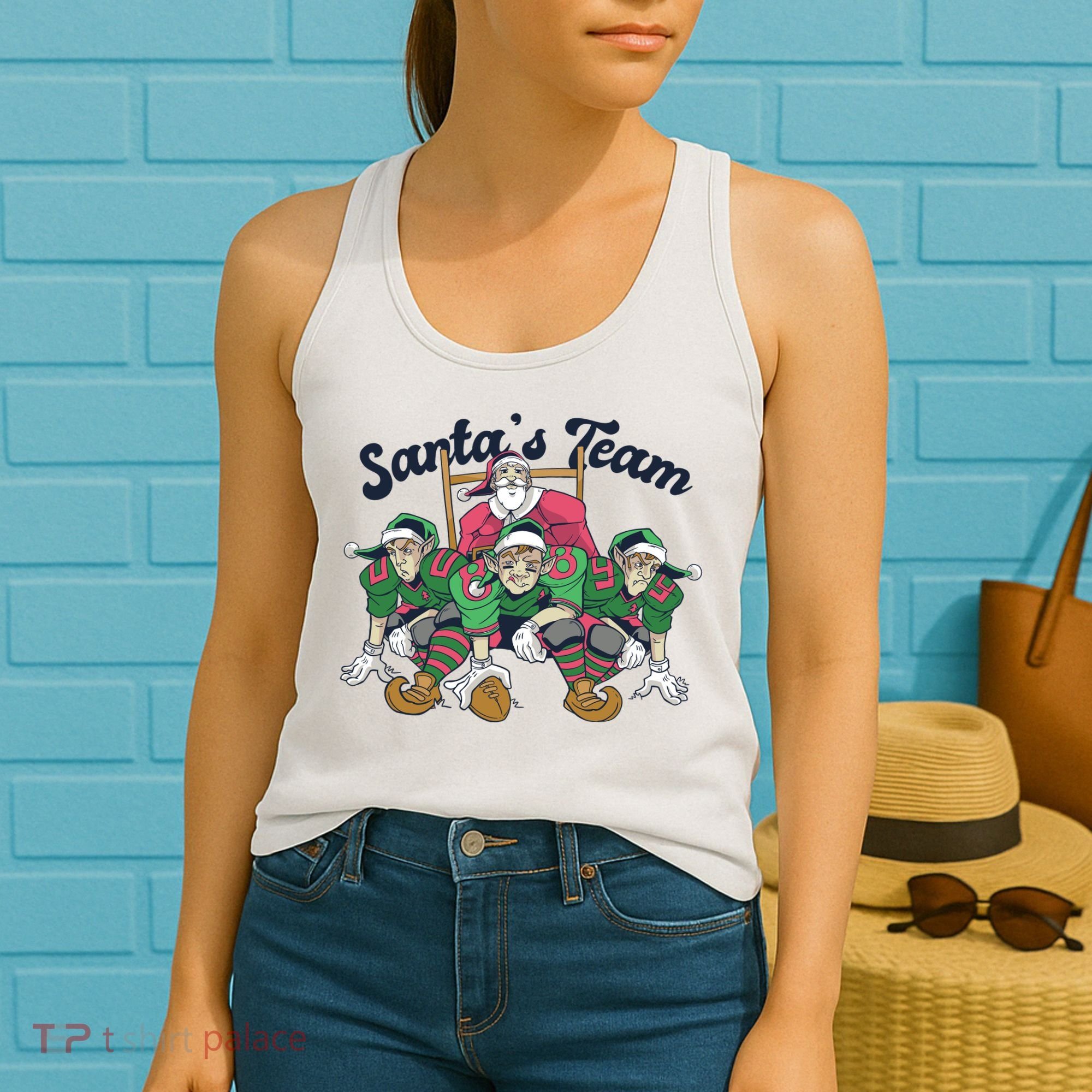 Santas Team Christmas Football Elf Team Women's Tank Top