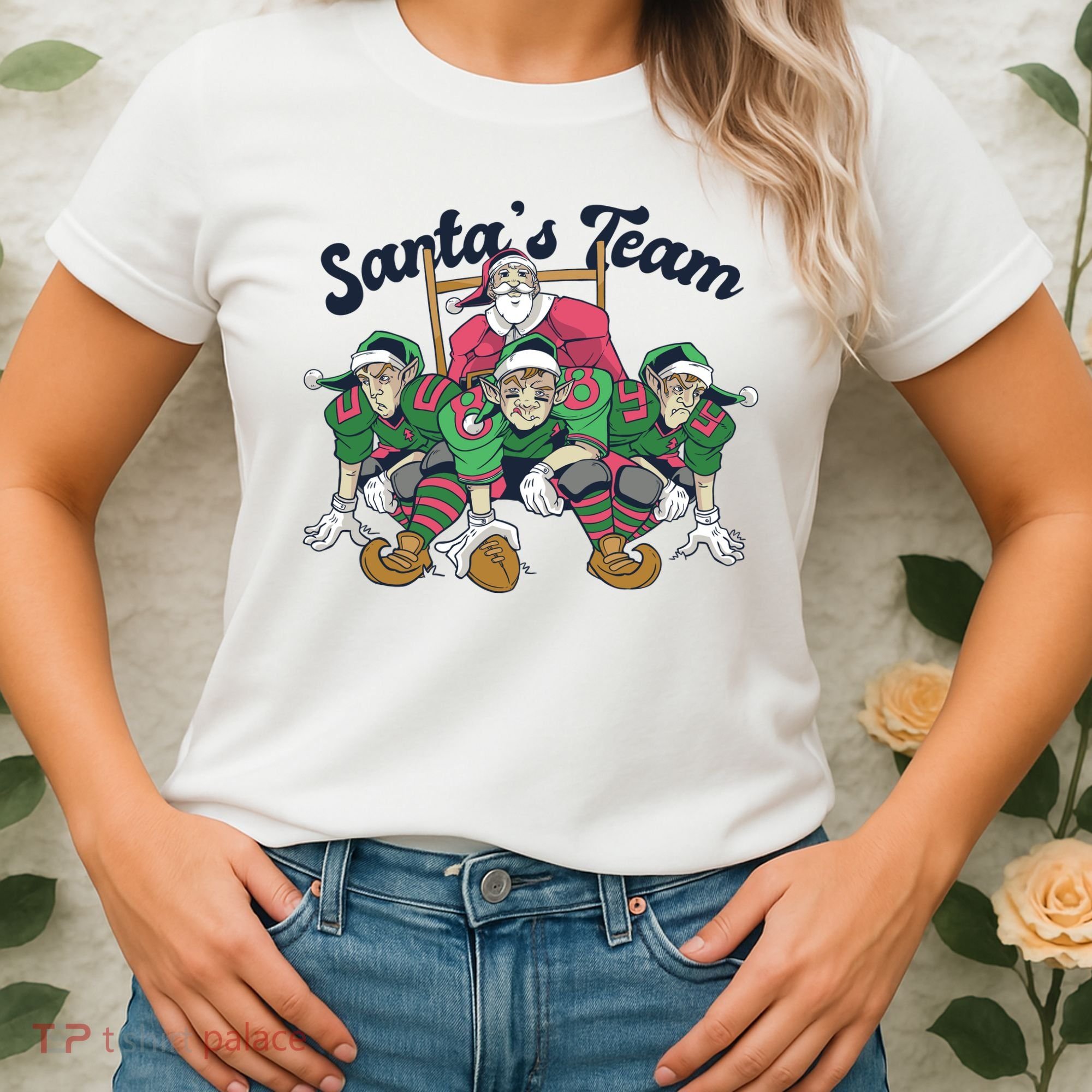 Santas Team Christmas Football Elf Team Women's T-Shirt