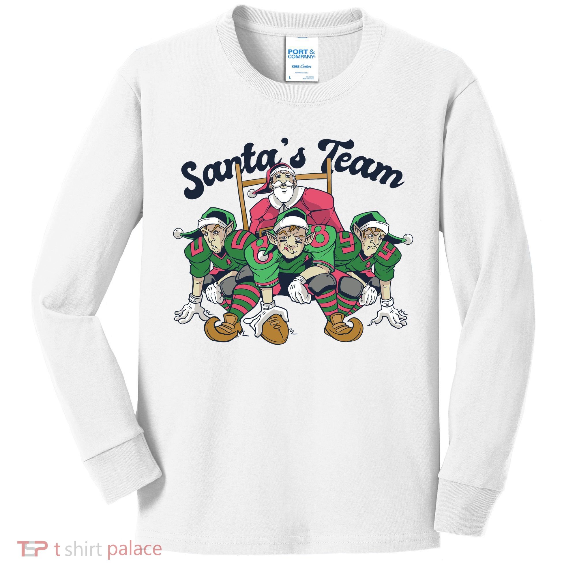 Santas Team Christmas Football Elf Team Kids Long Sleeve Shirt