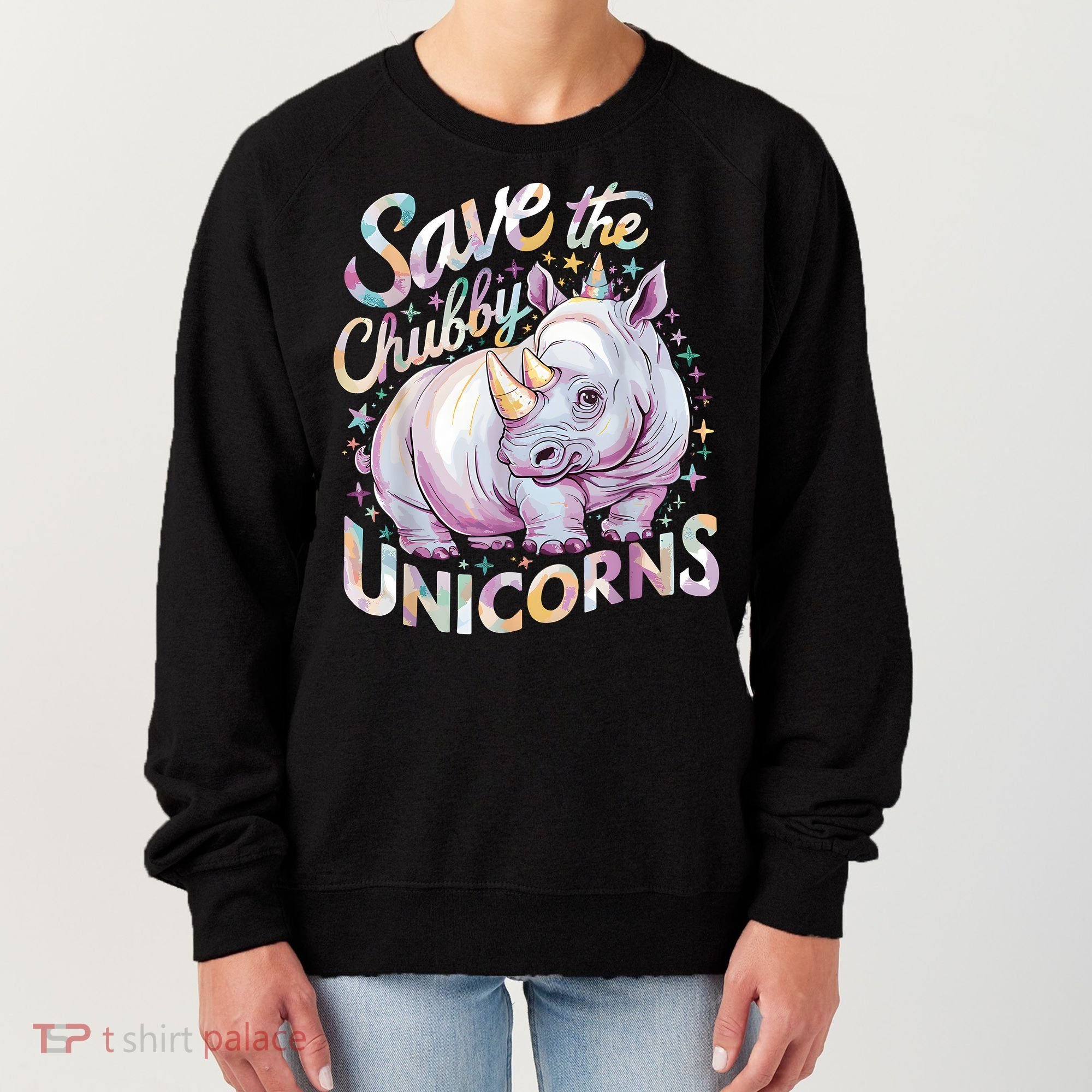 Save The Chubby Unicorns Funny Rhino Rhinoceros Women's Sweatshirt