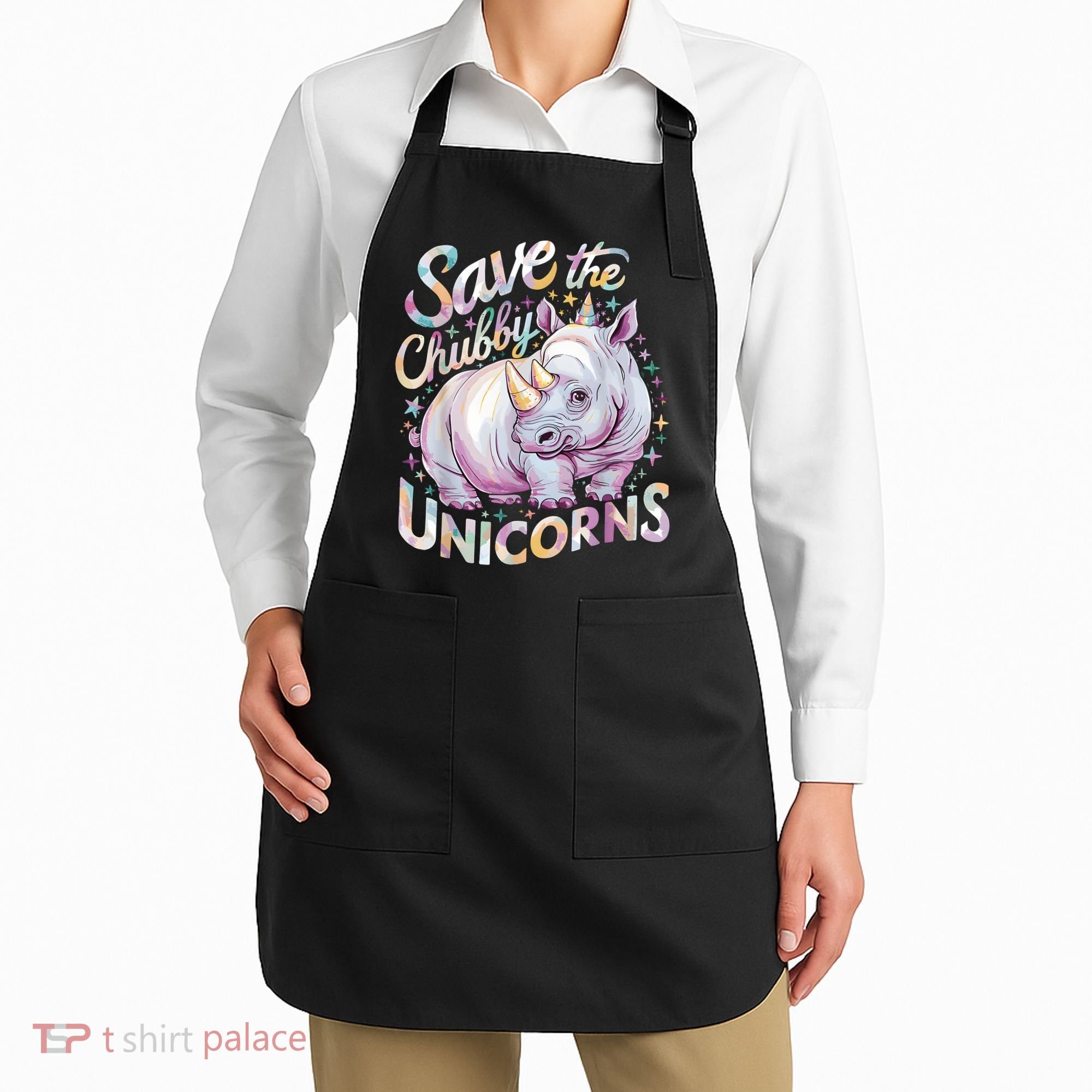 Save The Chubby Unicorns Funny Rhino Rhinoceros Apron
