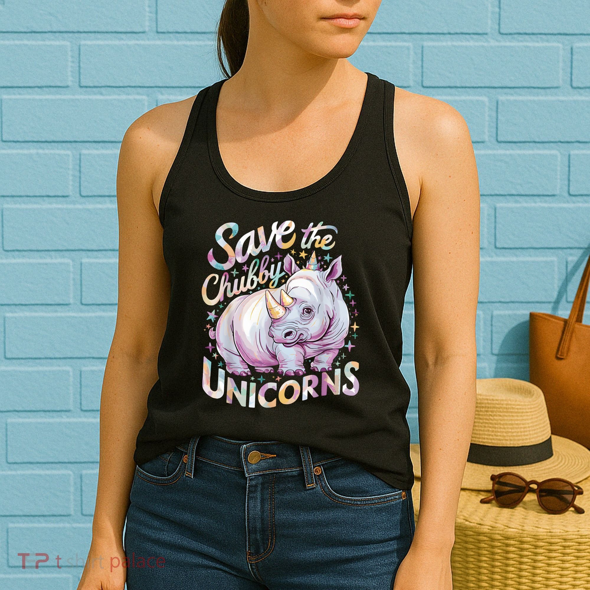 Save The Chubby Unicorns Funny Rhino Rhinoceros Women's Tank Top