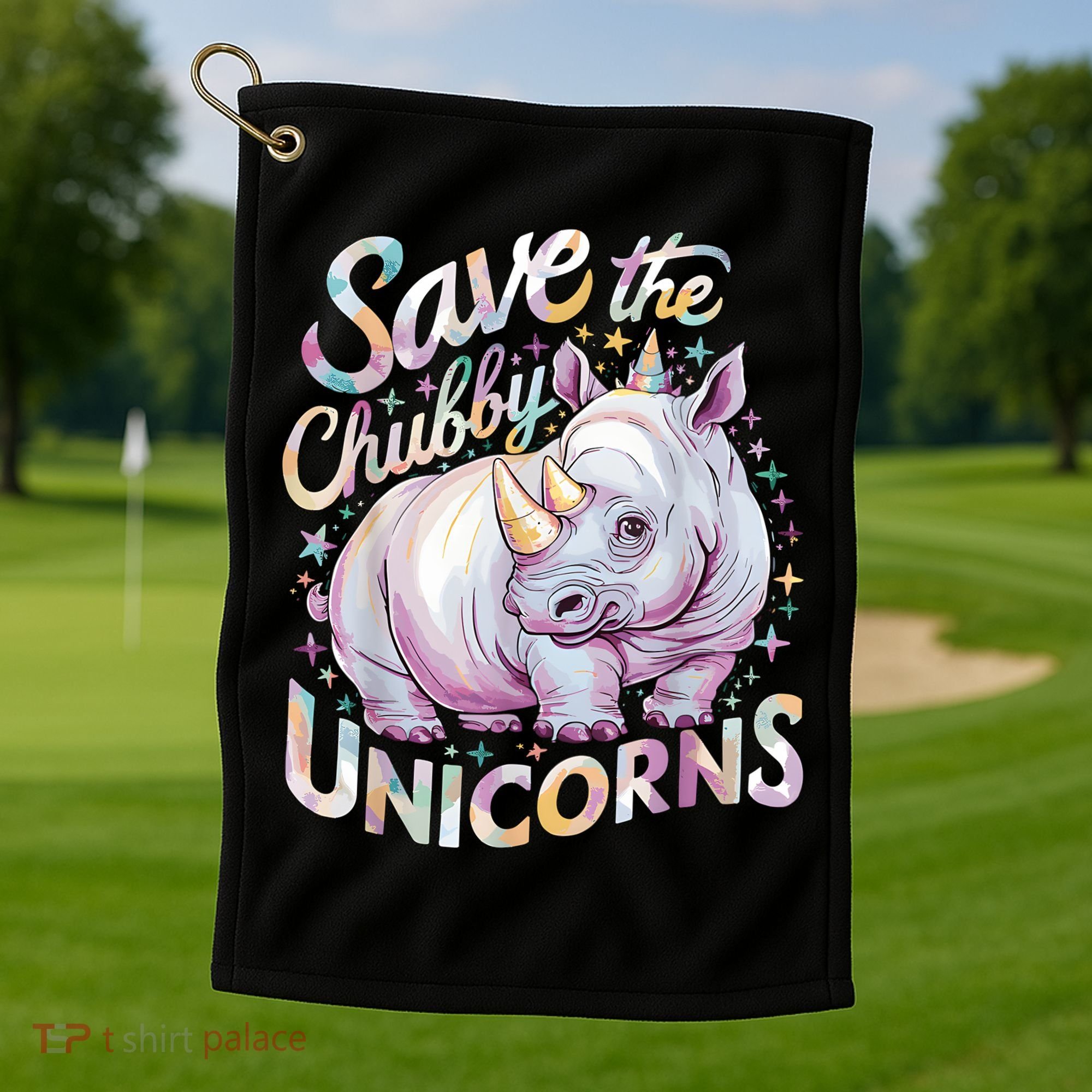 Save The Chubby Unicorns Funny Rhino Rhinoceros Golf Towel