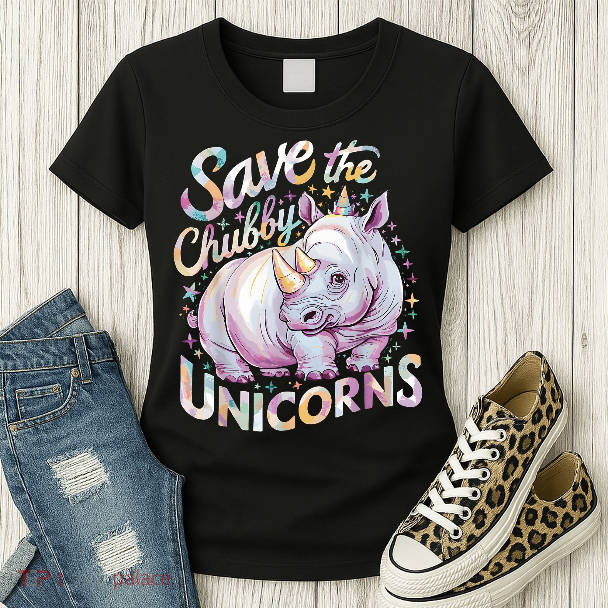 Save The Chubby Unicorns Funny Rhino Rhinoceros Women's T-Shirt