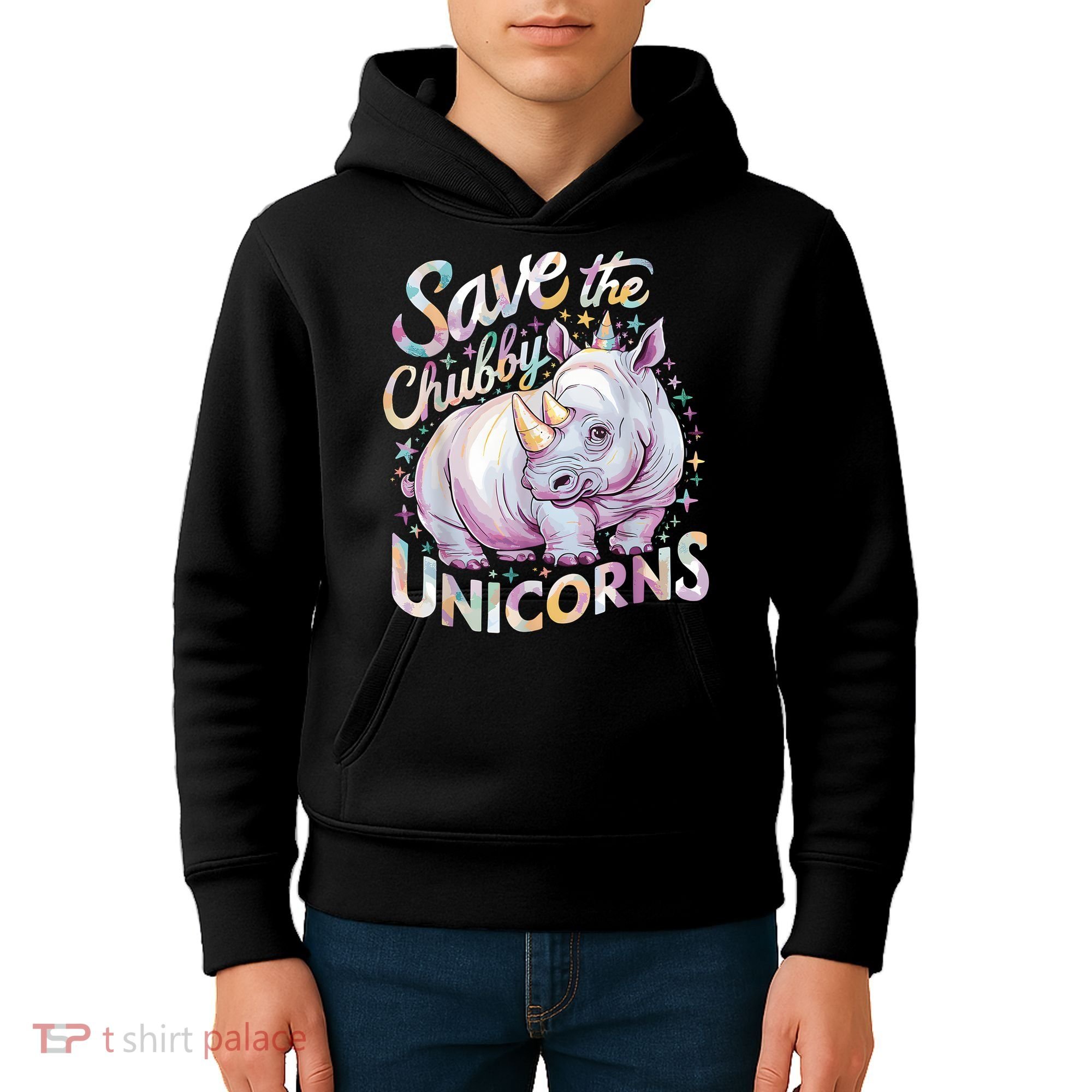 Save The Chubby Unicorns Funny Rhino Rhinoceros Kids Hoodie