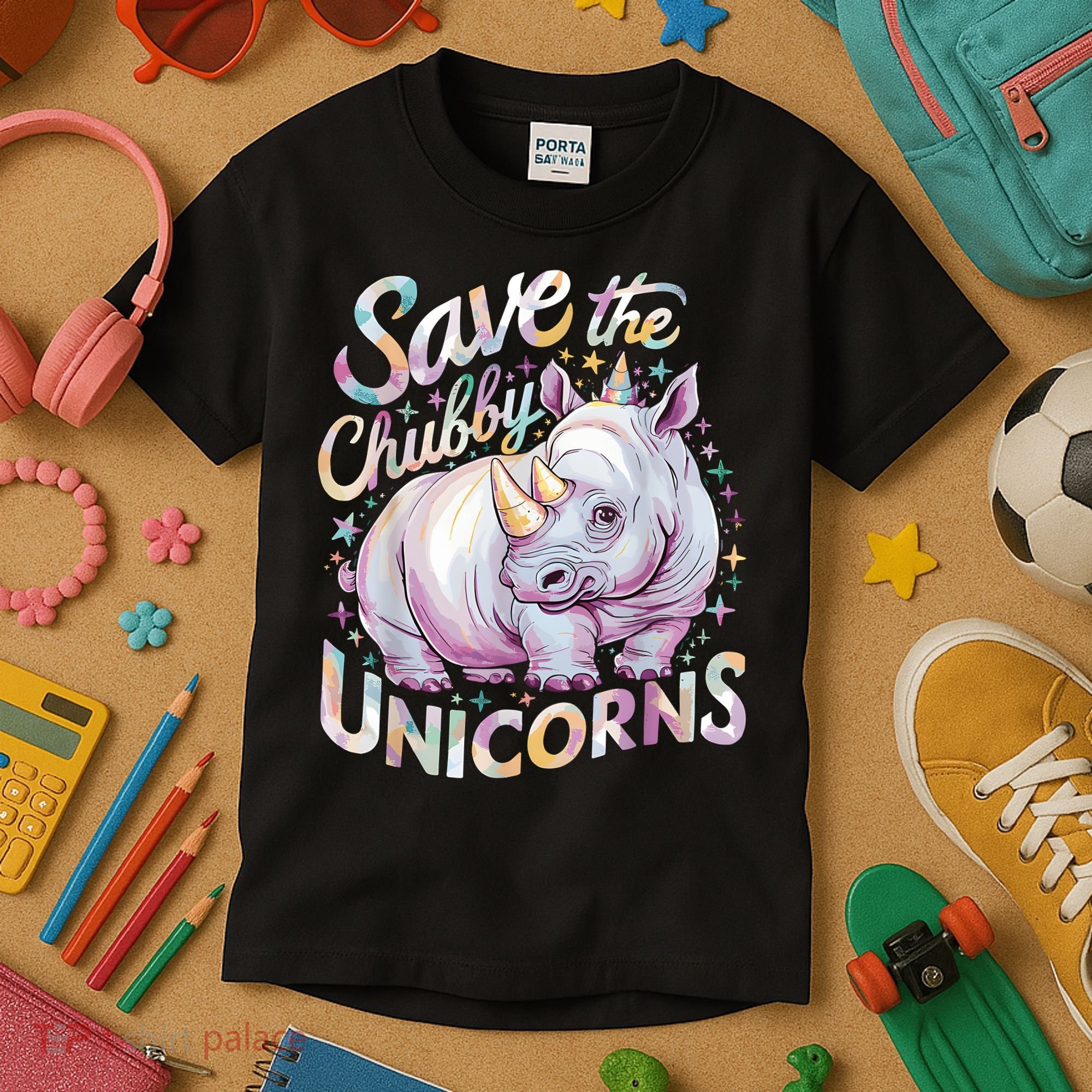 Save The Chubby Unicorns Funny Rhino Rhinoceros Kids T-Shirt