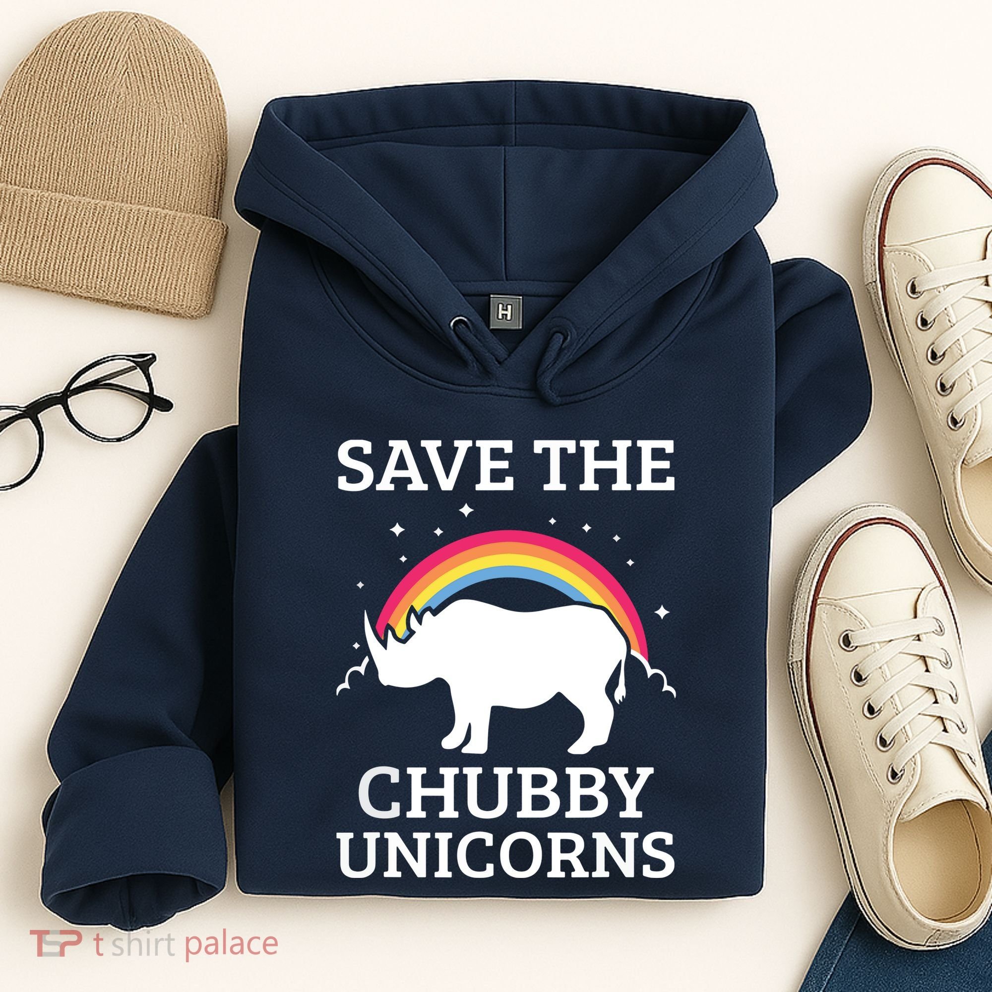 SAVE THE CHUBBY UNICORNS Gift Rhino Conservation Rainbow Hoodie