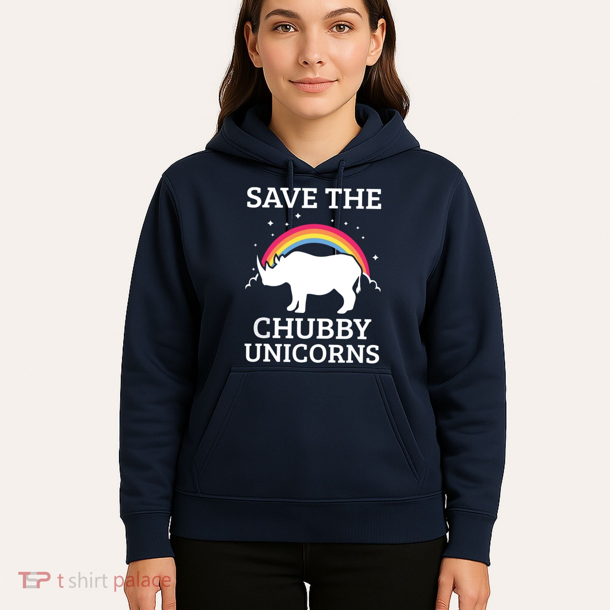 SAVE THE CHUBBY UNICORNS Gift Rhino Conservation Rainbow Hoodie